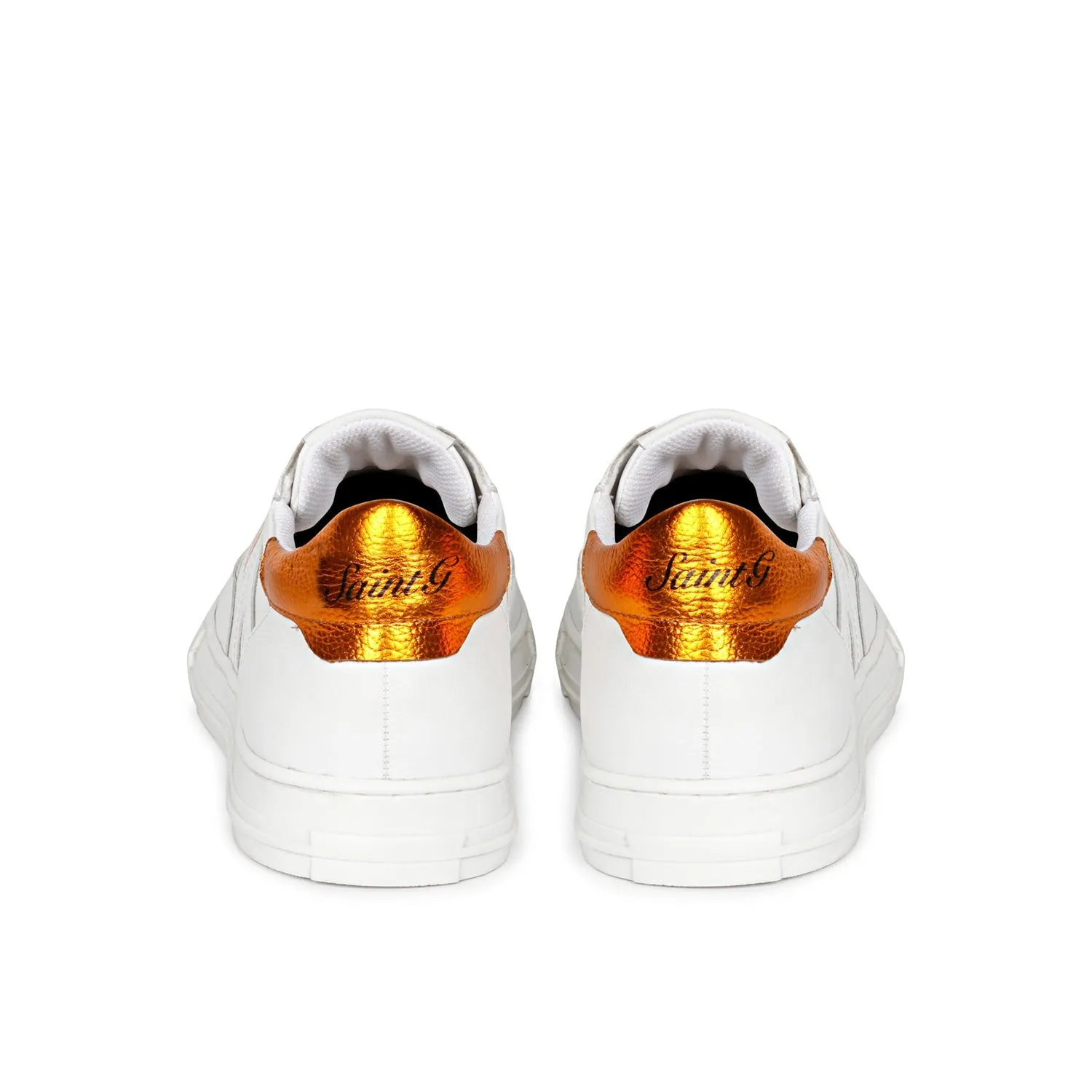 Saint Arlo Unisex White & Orange Leather Sneakers