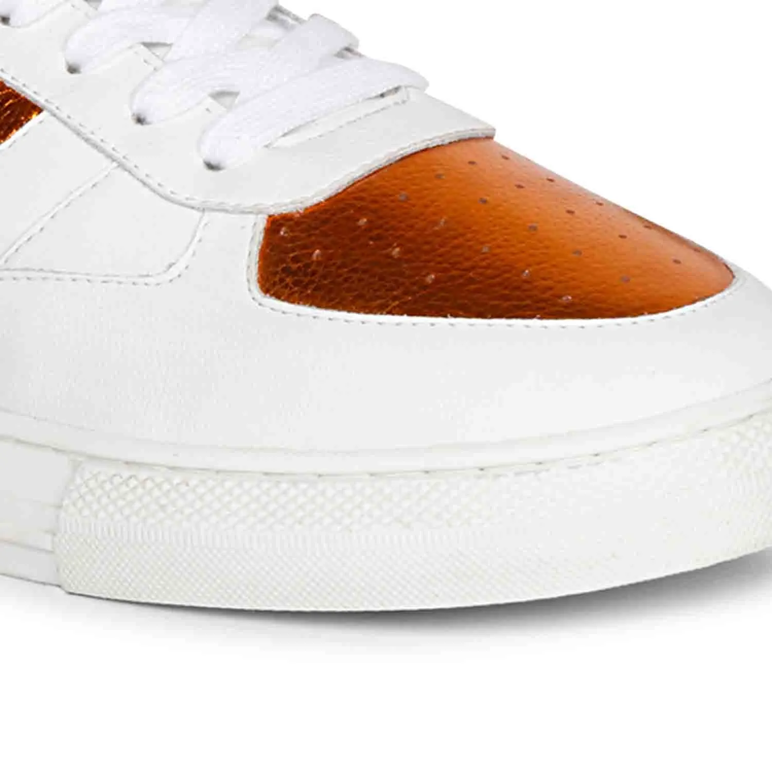 Saint Arlo Unisex White & Orange Leather Sneakers