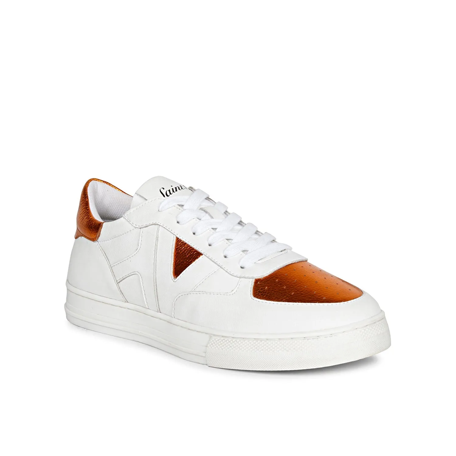 Saint Arlo Unisex White & Orange Leather Sneakers