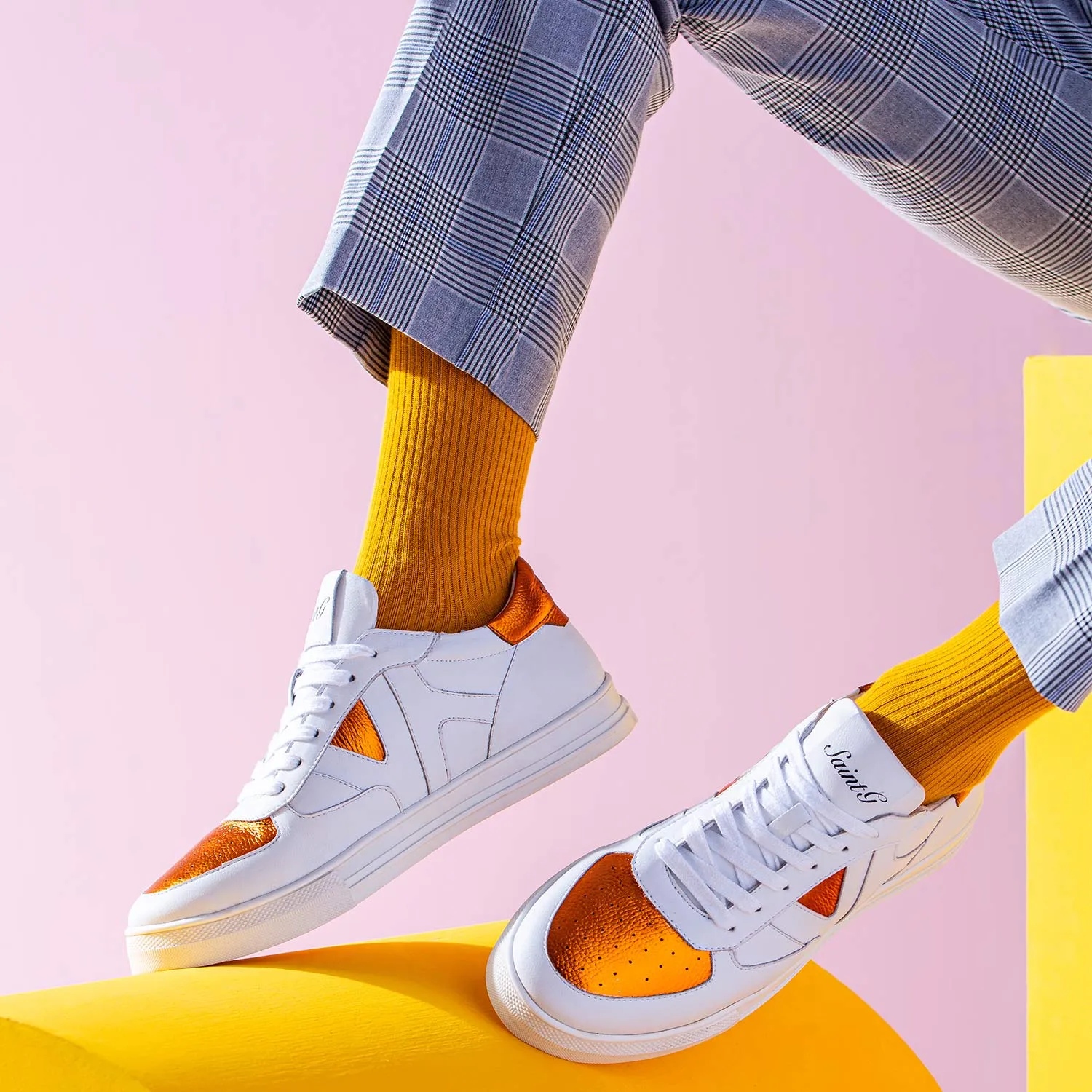 Saint Arlo Unisex White & Orange Leather Sneakers