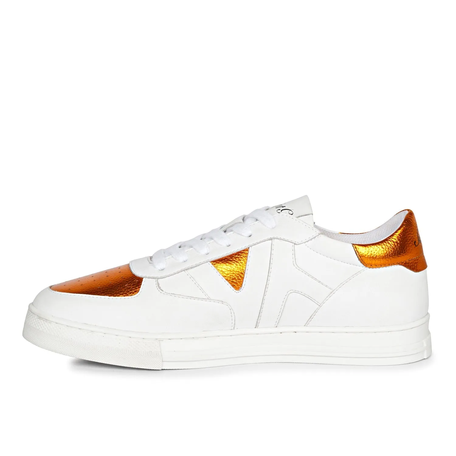 Saint Arlo Unisex White & Orange Leather Sneakers