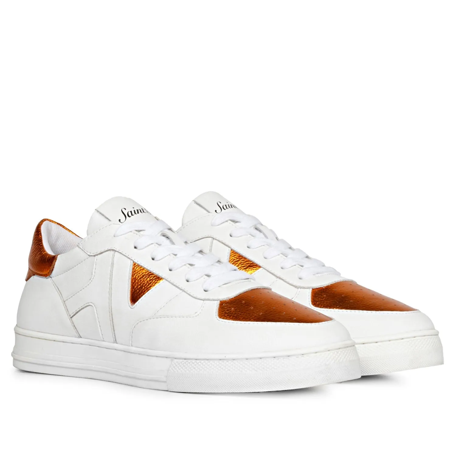 Saint Arlo Unisex White & Orange Leather Sneakers