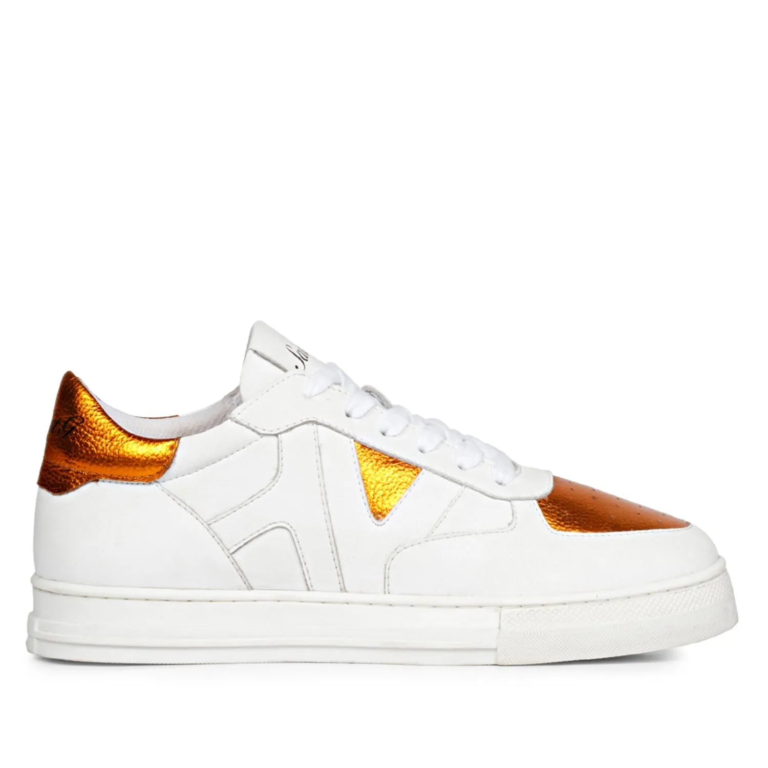 Saint Arlo Unisex White & Orange Leather Sneakers