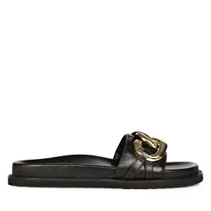 Saint Kiera Black Leather Flat Slides