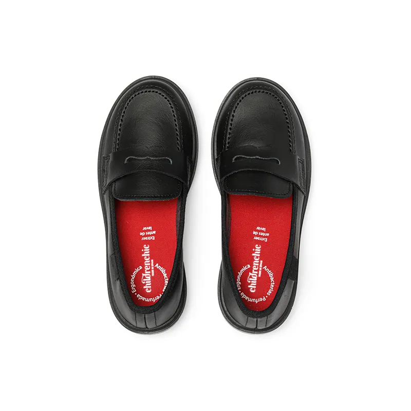 School Treated Leather Loafers in Black by childrenchic