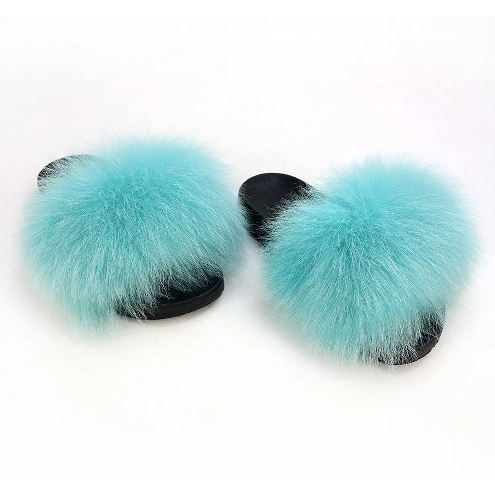 Sky Blue Real Polar Fox Fur Slippers