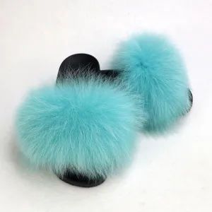 Sky Blue Real Polar Fox Fur Slippers