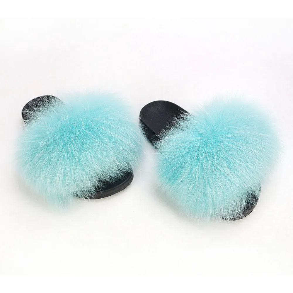 Sky Blue Real Polar Fox Fur Slippers