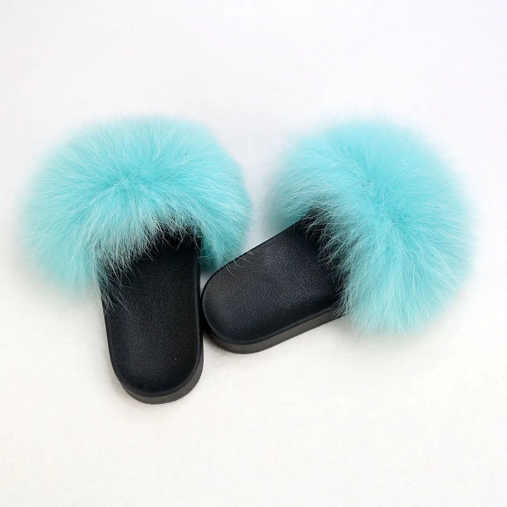 Sky Blue Real Polar Fox Fur Slippers