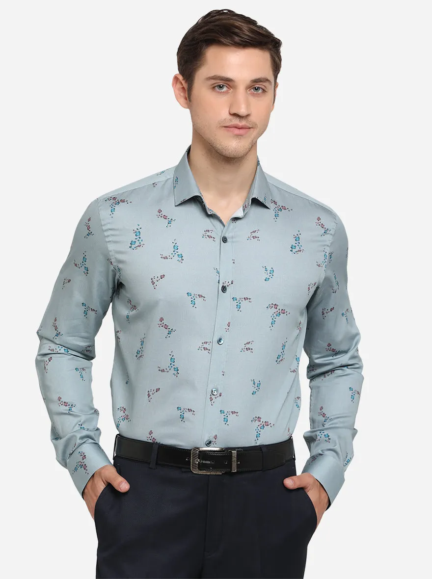 Sterling Blue Printed Slim Fit Party Wear Shirt | Wyre