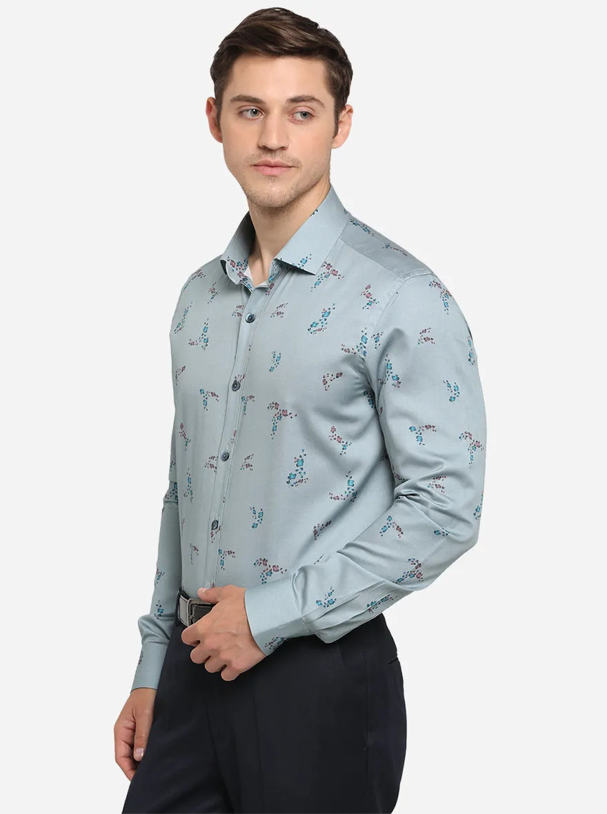 Sterling Blue Printed Slim Fit Party Wear Shirt | Wyre