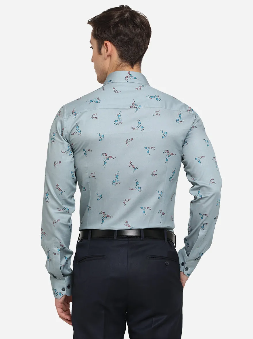 Sterling Blue Printed Slim Fit Party Wear Shirt | Wyre