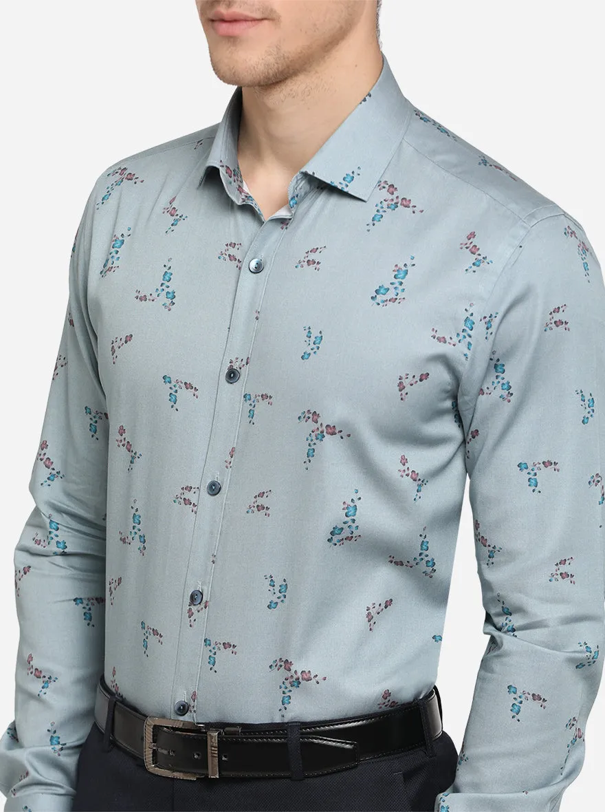 Sterling Blue Printed Slim Fit Party Wear Shirt | Wyre