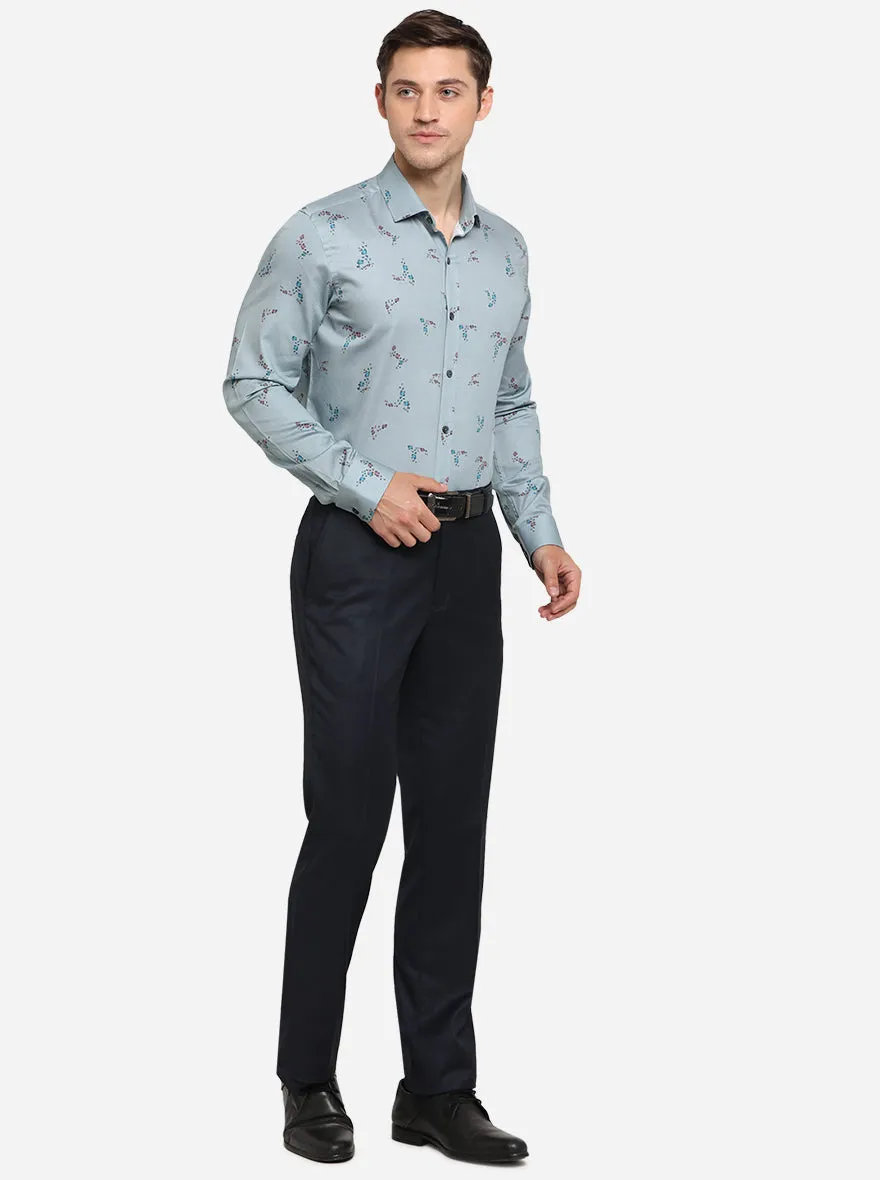 Sterling Blue Printed Slim Fit Party Wear Shirt | Wyre