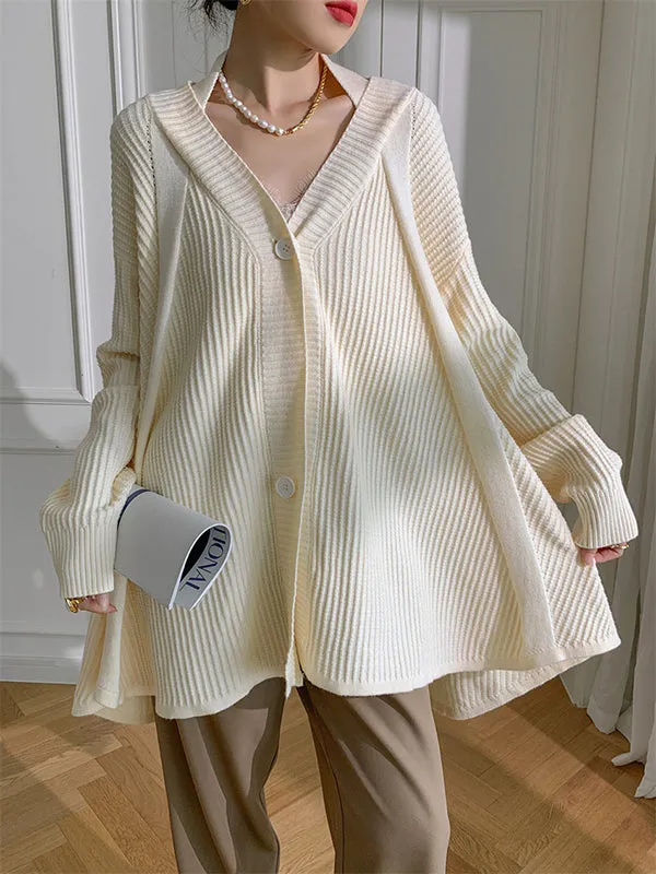 Stylish A-Line Long Sleeves Loose Solid Color V-Neck Cardigan Tops