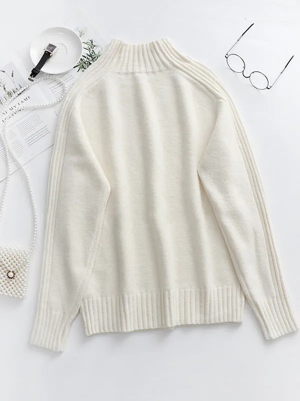 Stylish Long Sleeves Loose Solid Color High-Neck Sweater Tops