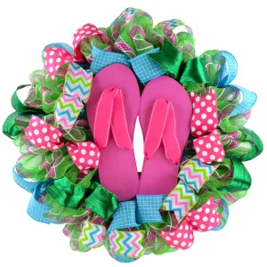 Summer Flip Flop Wreath for Front Door, Beach Decorations