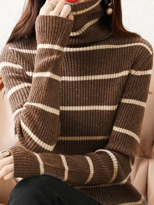 Urban Skinny Striped High-Neck Sweater Tops