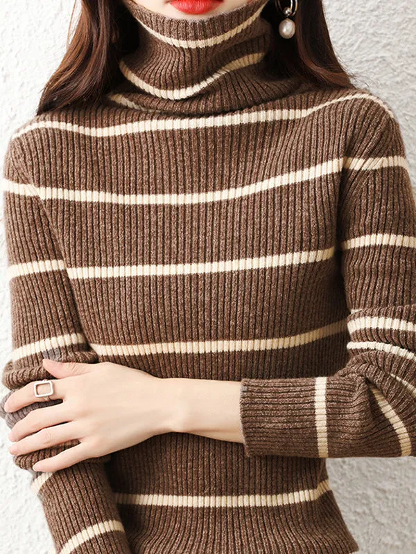 Urban Skinny Striped High-Neck Sweater Tops