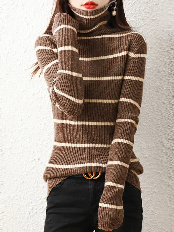 Urban Skinny Striped High-Neck Sweater Tops