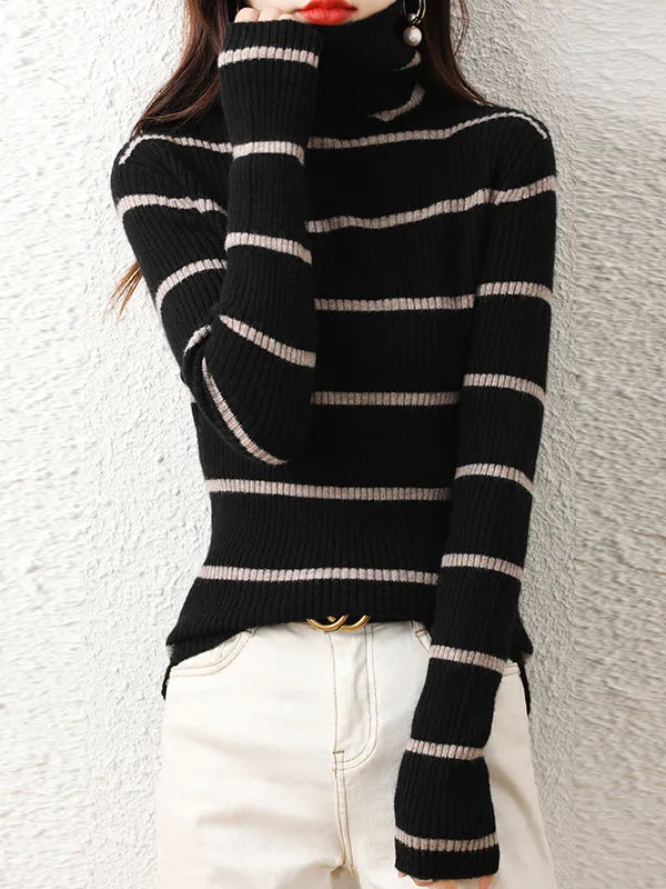 Urban Skinny Striped High-Neck Sweater Tops