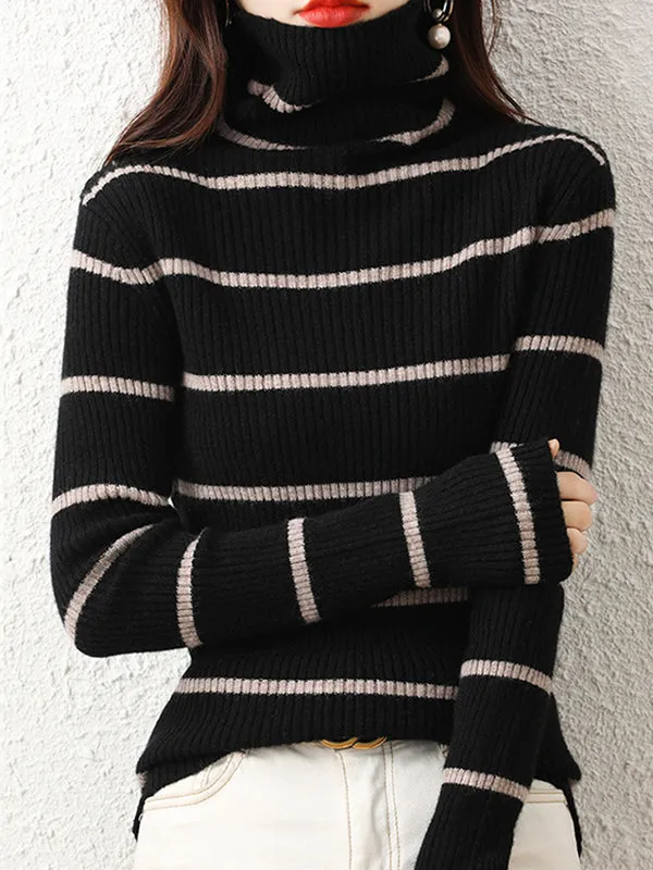 Urban Skinny Striped High-Neck Sweater Tops