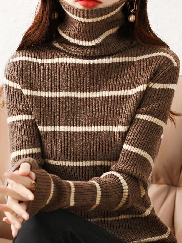 Urban Skinny Striped High-Neck Sweater Tops