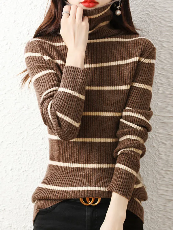 Urban Skinny Striped High-Neck Sweater Tops