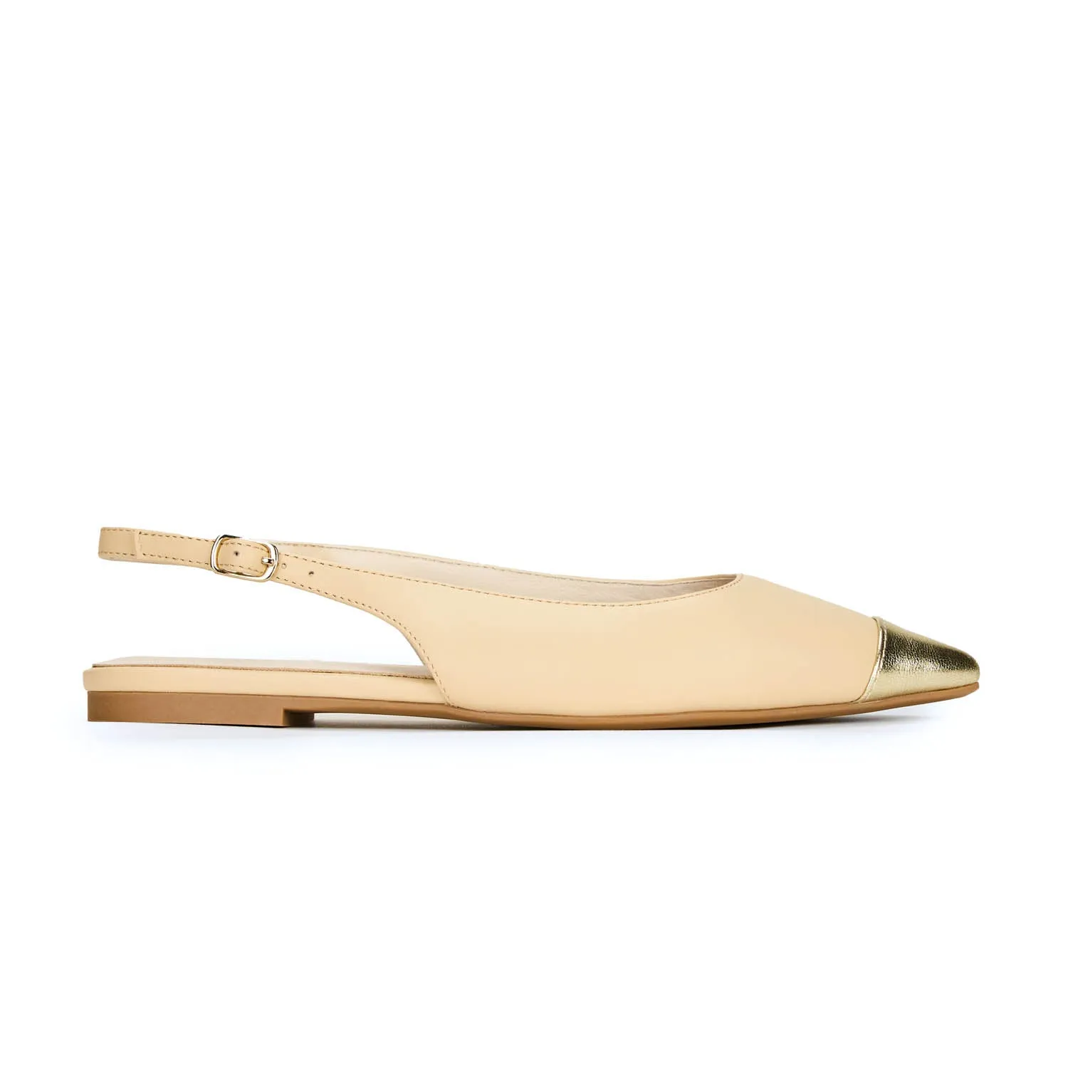 Vera Slingback Flat in Beige & Gold